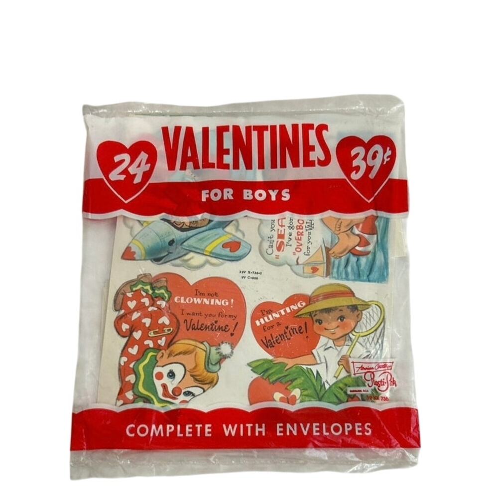 1950s American Greetings "Plasti-Pak" 24 Valentines for Boys, Sealed NOS USA, #7